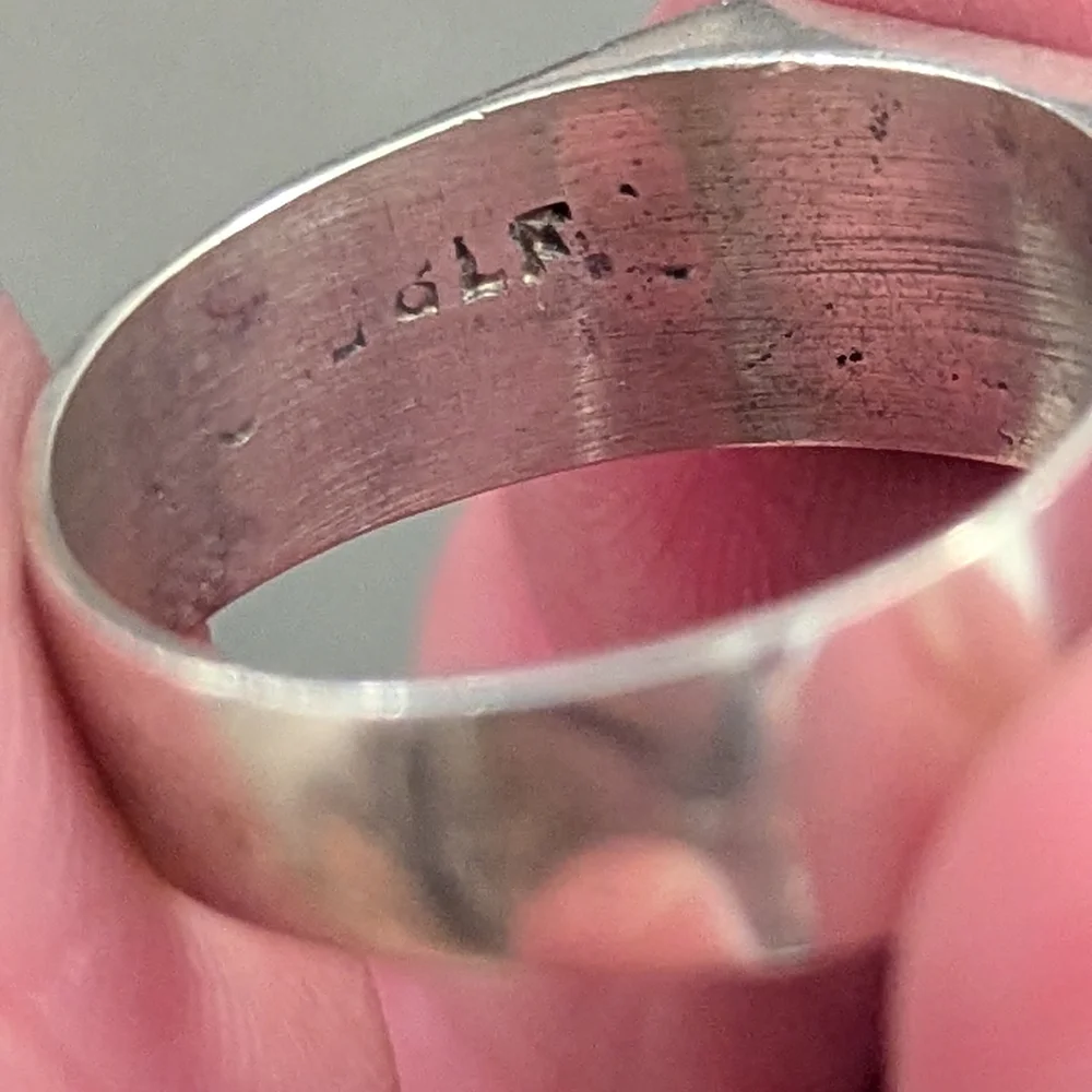 🌿 Vintage Men’s 1960s Sterling Silver Abalone Inlay Ring - Picture 3 of 10